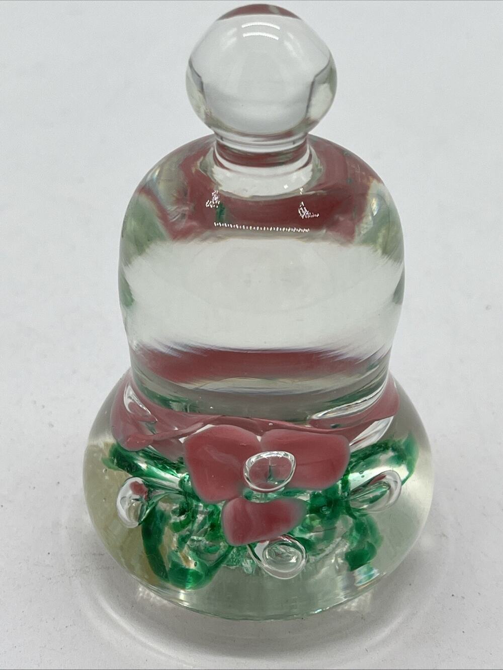 Vintage Joe St. Clair Art Glass Paperweight – Bell‑Shaped Pink Pansy Flowers